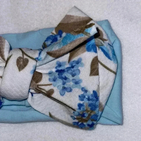 Blue Floral Bohemian Bow Headband - Picture 3 of 4